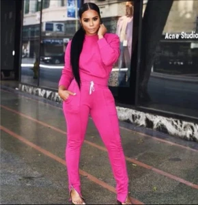 Lovely New Women O Neck Long Sleeves Pockets Solid Drawstring Casual Outfits2pcs - Picture 1 of 10