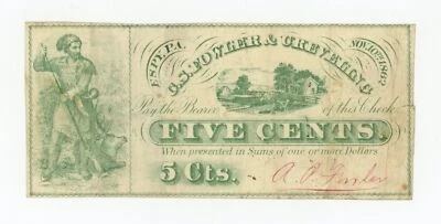 1862 5c C.S. Fowler & Creveling - Espy, PENNSYLVANIA Note - Image 1 of 2