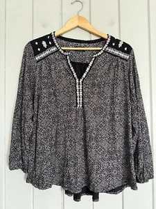 Lucky Brand Top Plus 2X Black Boho V-Neck Embroidered Jersey Knit - Picture 1 of 7