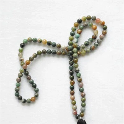 6mm Indian agate Gemstone 108 Bead Mala Necklace band Tassel Chakas Bless - Image 1 of 3