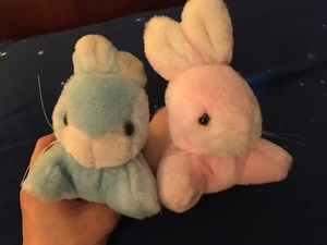 2 Coniglietti Rosa e Azzurro Peluche Vintage - Foto 1 di 8