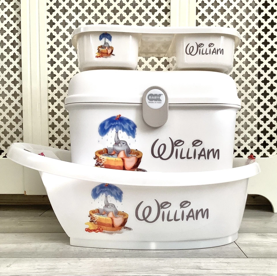 OK BABY Personalised Baby Bath, Baby Box, top and tail tray Vintage Dumbo