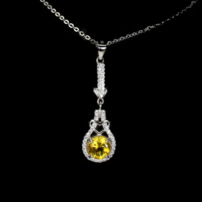 925 Sterling Silver Necklace Round Yellow Topaz 7mm Natural Gemstone Jewelry - Image 1 of 4