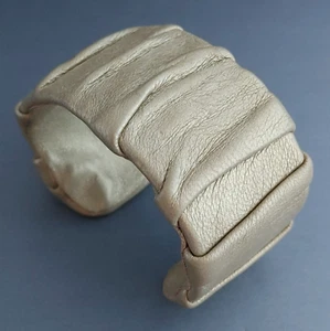 Vintage Leather Cuff Bracelet Shirl B. Creations Handmade Sculptural Golden - Picture 1 of 7