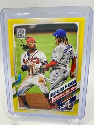 2021 Topps Series 1 Yellow A Playful Bout of Juniors #61 Guerrero Acuna Jr. - Image 1 of 2