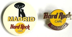 ORIGINAL VINTAGE HARD ROCK CAFE MADRID SET OF LAPEL PIN AND PINBACK BUTTON - Imagen 1 de 5
