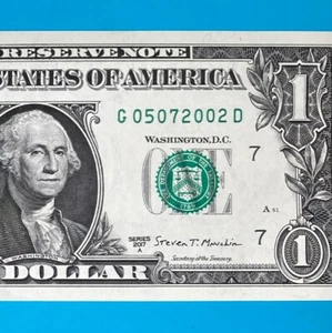 May 7, 2002 / 5 July 2002 : G 05072002 D BIRTHDAY Note $1 One Dollar Bill *UNC* - Picture 1 of 4