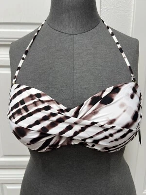 LA BLANCA Brown Bamboo Java Print Twist Bandeau Bikini Top Size 12 MSRP $98 - Image 1 of 4