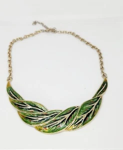 Goldtone Enamel Leaves Leaf Choker Necklace Chunky Fairycore Cottagecore Cosplay - Picture 1 of 5