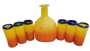 Juego de jarra pintada de tirador con borde azul con gafas mexicanas naranja puesta de sol 1039 - Imagen 1 de 12