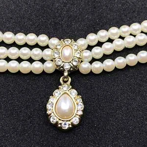 Vintage Givenchy Pearl & Rhinestones Necklace triple strand with Pendant - Picture 1 of 9