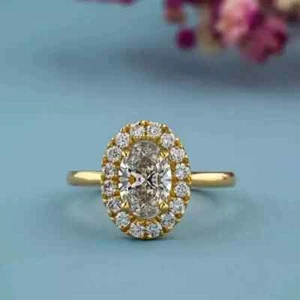 2.30 Ct Oval-Cut Lab Grown Diamond Halo Wedding Ring 14k Yellow Gold - Picture 1 of 9