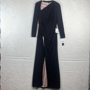 NWT Betsy & Adam Womens Black Asymmetric Ruched Slit Maxi Dress Gown Size 12 - Picture 1 of 12