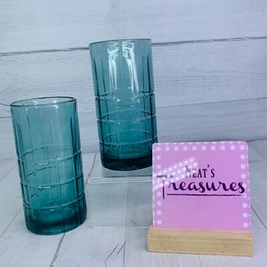 Vintage Anchor Hocking Emerald Green TARTAN Square Ice Tea 16oz Tumblers Set 2 - Picture 1 of 8