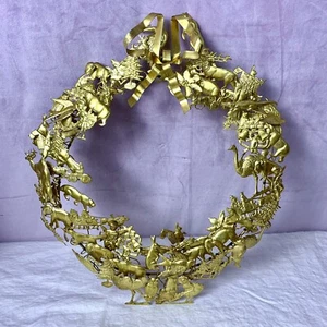 Petite Choses German Brass Dresden Type Holiday Animal Wreath Vintage 16" - Picture 1 of 10