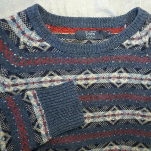 J Crew 100% Lambswool Fair Isle Sweater XL Blue Red Geometric Pattern - Picture 1 of 7