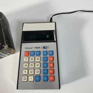 UNISONIC 790RM 8 Digit Electronic Calculator LED w/ Adaptor Red White Blue Keys - Picture 1 of 6