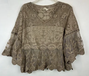 Bonita túnica de encaje ángel talla única túnica de hadas beige boho babydoll transparente caprichoso - Imagen 1 de 12