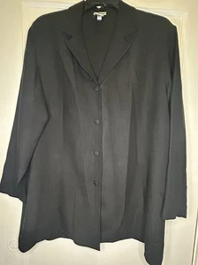 Eileen Fisher Large Black Button Up Long Sleeve Collared 100% Silk Blazer Jacket - Picture 1 of 10