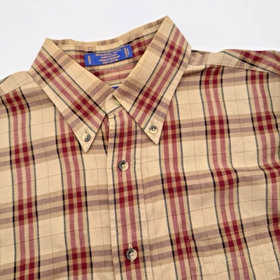 Pendleton Men's Medium Brown Red Plaid Long Sleeve Button Down Shirt Pocket - Image 1 of 4