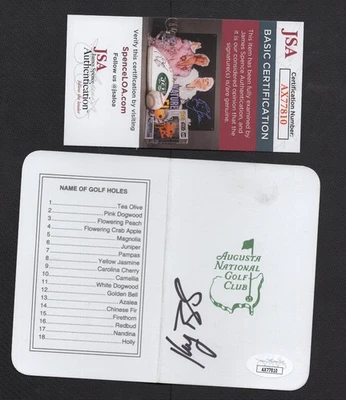 Tarjeta de puntuación firmada por Kegan Bradley automática PGA Augusta Golf Club Masters JSA 💎 CERTIFICADO DE AUTENTICIDAD Foto 1 de 4