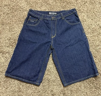 Shorts jeans Enyce Y2K anos 90’ bordado, Sean Combs Co, tamanho folgado 36 masculino - Imagem 1 de 4