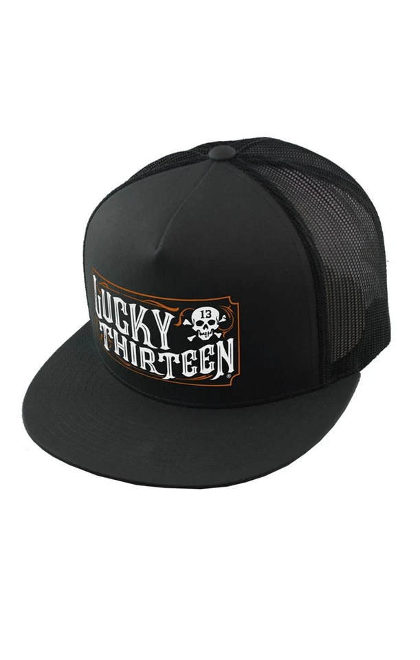 Auténtico sombrero de camionero LUCKY 13 The Saloon malla Snapback negro NUEVO Foto 1 de 1