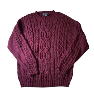 Vintage Abercrombie and Fitch Cotton Ramie Fisherman’s Sweater Chunky Red Large - Picture 1 of 4