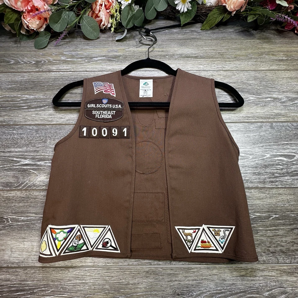 Vintage Girl Scouts Brownie Vest Size Small 7-8 Attached Patches South Florida - Image 1 of 4