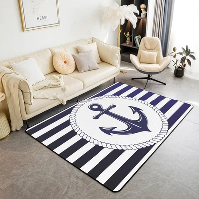 Alfombras náuticas para sala de estar 6'6" x 4'11" para niños adultos niños decoración ancla azul marino... Foto 1 de 4