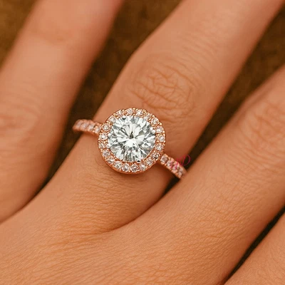 Diamond Ring For Engagement Lab Grown Round 2 Carat IGI Certified 18k Multi Gold - Image 1 of 4