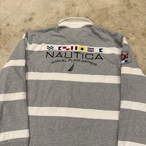 Nautica Shirt Mens XL Gray Logo Striped Preppy Rugby Casual Long Sleeve - Picture 1 of 9
