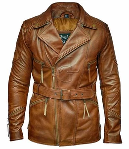 Herren 3/4 Biker braun Distressed Vintage neu echtes Rindsleder Jacke - Bild 1 von 5