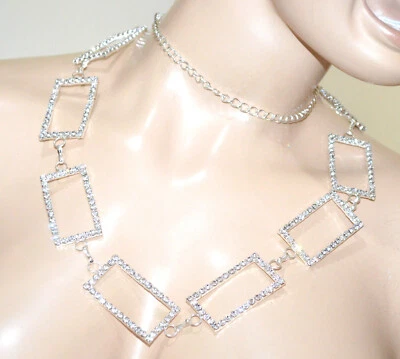 Cintura donna argento ciondoli rettangoli strass cristalli brillantini UA32 - Immagine 1 di 3