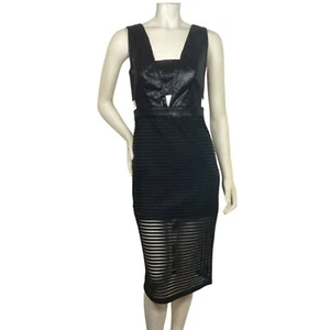 Vestido midi para mujer talla M negro con panel transparente lentejuelas recortadas semillas mostaza nuevo con etiquetas - Imagen 1 de 19