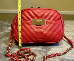 New Faux Leather Quilted Crossbody Bag - Red - Picture 1 of 7