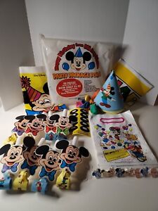 Walt Disney Mickey Birthday Party Supplies 42 pcs 8 Person Lot Hat Ring Bag VTG 