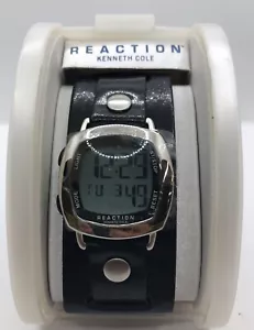 KENNETH COLE REACTION BLACK LEATHER STRAPS WATCH UNISEX - Picture 1 of 5