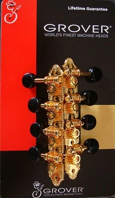 Grover 409FGB 409 Series “F” Style Mandolin Tuning Machines, Gold -Black Buttons - Image 1 of 4