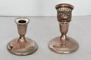Vintage Pair International Silver Co. Candlesticks • Shabby • Pink Patina - Picture 1 of 5