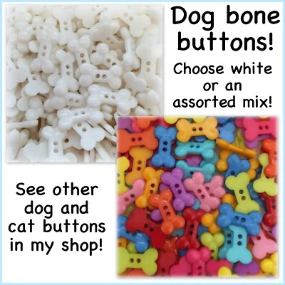 16 o 32 botones de hueso de perro 2 agujeros blanco rosa azul verde plástico huesos de perro Foto 1 de 3
