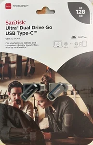 NEW SanDisk Ultra Dual Drive Go USB Type-C 128GB 2 Pack - FREE SHIPPING - Photo 1/3