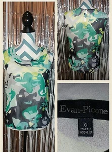 Blusa de carrera sin mangas multicolor con volantes cuello redondo Evan-Picone talla 6 para mujer - Imagen 1 de 4