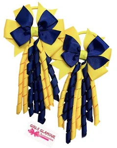 SCHOOL YELLOW NAVY BLUE HAIR KORKER HEADBAND BOW HAIRBAND BOBBLES SOLD AS PAIR - Picture 1 of 1