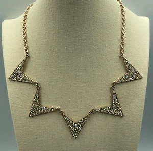 Sparkle Necklace ART DECO Style Rose Gold Tone Geometric Inverted V Link Chain - Picture 1 of 15