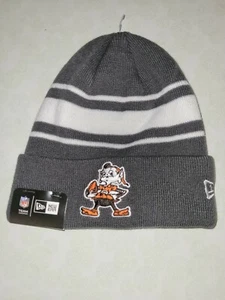 Cleveland Browns NWT New Era Graphite-White Cuffed Elf Logo Knit Winter NFL Hat - Picture 1 of 2