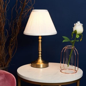 Antigua Lámpara de Mesa Táctil de Latón Tradicional 36CM Luz Plisada Pantalla Regulable - Imagen 1 de 9