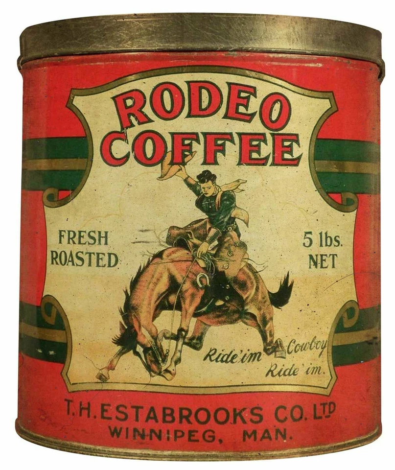 RODEO COFFEE RIDE IM COWBOY ON HORSE HEAVY DUTY USA MADE METAL ADVERTISING SIGN - Image 1 of 1