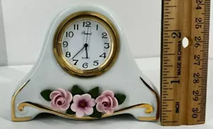 Vintage Handarbeit West Germany Porcelain Mantle Shelf Clock Floral EUC - Picture 1 of 7