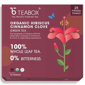 Teabox Organic Hibiscus Cinnamon Clove Green Tea 25 Bags - Picture 1 of 8